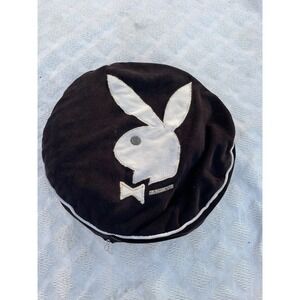 Playboy Round Pillow Black with White Rabbit Head Vintage